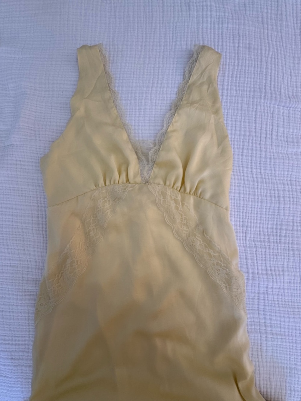 Yellow Lace-Trim Satin Dress